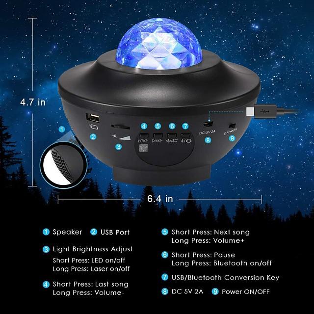 LED Starry Galaxy Projector Night Light Ocean Wave Projection with Bluetooth Music Speaker 8W LED 10 Colors 21 Lighting Modes Brightness Levels Adjustable with Remote Control-LITBest