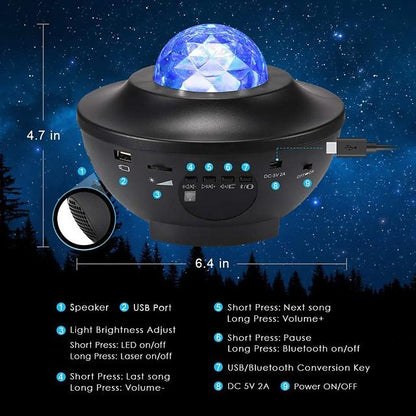LED Starry Galaxy Projector Night Light Ocean Wave Projection with Bluetooth Music Speaker 8W LED 10 Colors 21 Lighting Modes Brightness Levels Adjustable with Remote Control-LITBest