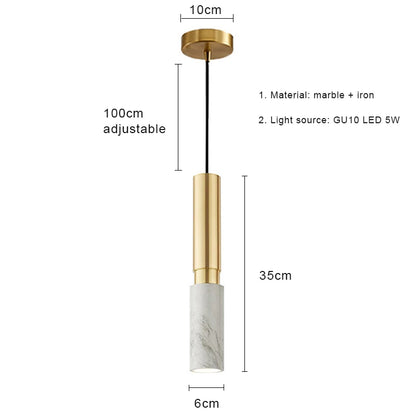 Modern dining table pendant lamp cylindrical marble LED pendant lamp light luxury bedroom lighting living room home decoration