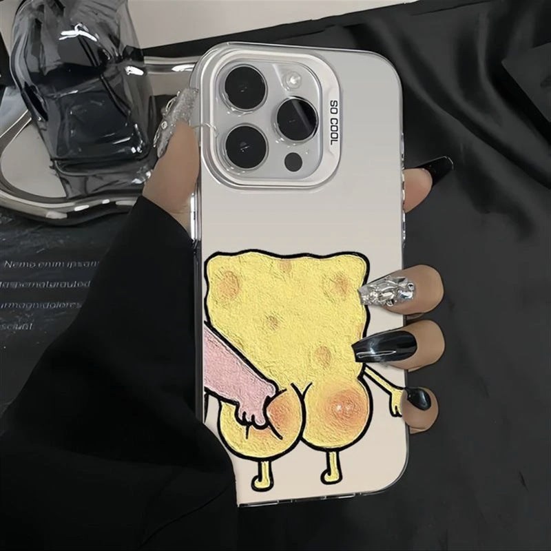 Hot S-SpongeBobs Pinch Butt Couple Phone Case For iPhone 17 16 Pro Max Case 15 14 13 12 11 Pro XR X XS Max 8 7 TPU Shockproof Cover