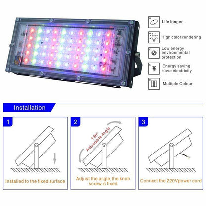50W LED RGB Flood Light Lamp AC Outdoor Floodlight IP65 Waterproof Reflector Led Spotlight with Remote Control