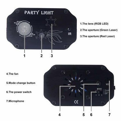 CHINLY Party Light RGB DJ Disco Laser Sound Activated LED Projector Christmas Halloween Decoration Wedding Gift Birthday Karaoke KTV Bars