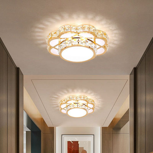 Modern Led Crystal Ceiling Lamp Flower Gold Kitchen Ceiling Lights Aisle Corridor Stairs Plafonnier