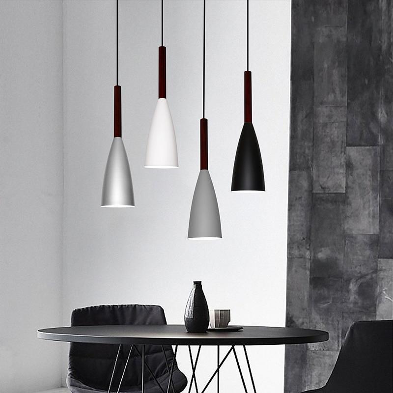 Nordic Minimalism Droplight E27 Aluminum Wood Pendant Lights, Home Restaurant Decor Lighting Lamp And Bar Showcase Spot Light