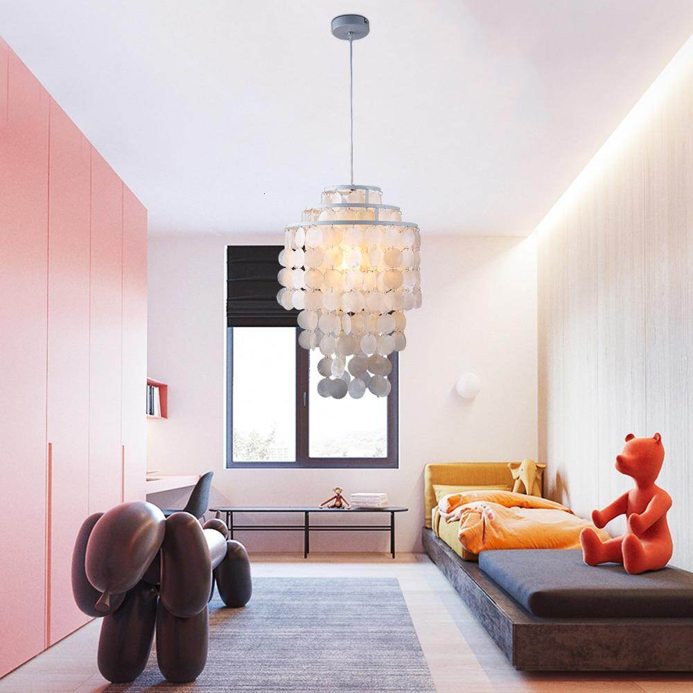Modern Nordic White Natural Seashell Hanging Pendant Lamp Fixture E27 LED Lights For Home Deco Bedroom Living Room Restaurant