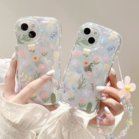 Cute Bracelet Flowers Pink TPU Armor Case for Iphone16 14 15 13 12 11 Pro Max X XR Lens All-inclusive Shockproof Protection