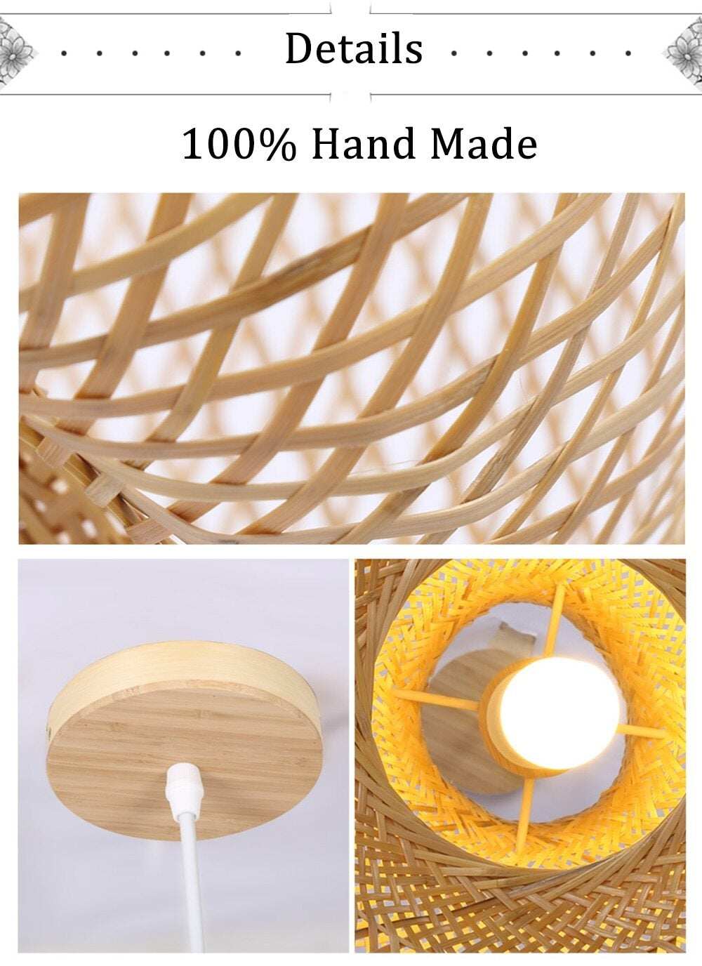 Bamboo LED E27 Wicker Rattan Wave Shade Pendant Light Vintage Japanese Lamp Suspension Home Indoor Dining Table Room Lighting