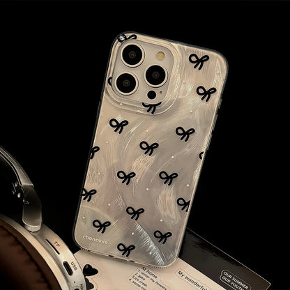 Luxury Laser Silver Bow knot Case for iPhone 17 16 15 Shockproof Bumper Fundas