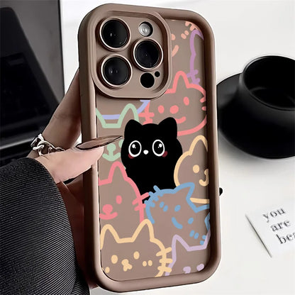 Cute Cat Silicone Phone Case For iPhone 17 16 15 Shockproof Funda Cover
