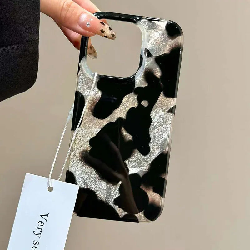 Gradient Ink Marks Laser Phone Case For Phone 16 15 14 Stylish Leopard Print Back Bumper Cover