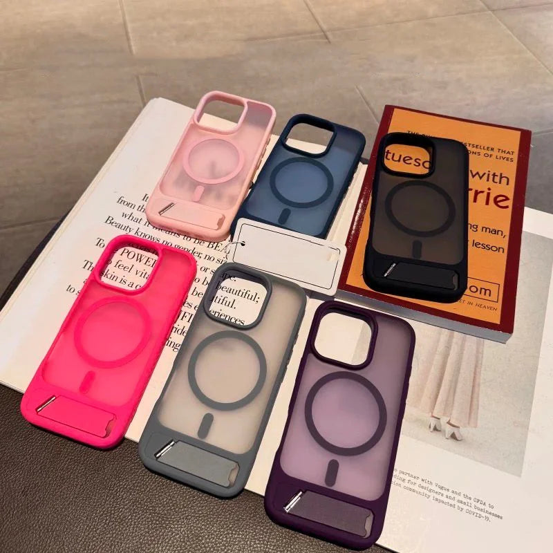 Magsafe Translucent Matte Magnetic Folding Stand Case For iPhone 16 15 14