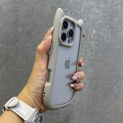 3D Cat Ear Cute Lanyard Magnetic Transparent Case For iPhone 16 15 14 Wristband Clear Magsafe Cover