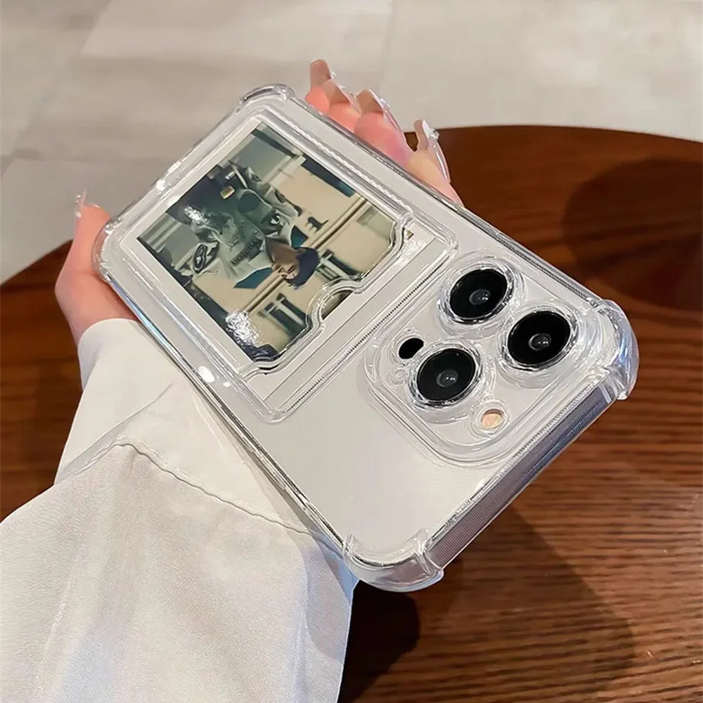 Phone Case For iPhone 16 15 14 Transparent Card Slot Bag Holder Shockproof Wallet Cover