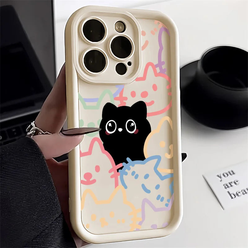 Cute Cat Silicone Phone Case For iPhone 17 16 15 Shockproof Funda Cover