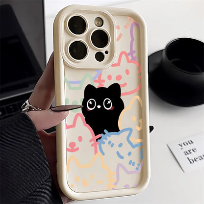Cute Cat Silicone Phone Case For iPhone 17 16 15 Shockproof Funda Cover