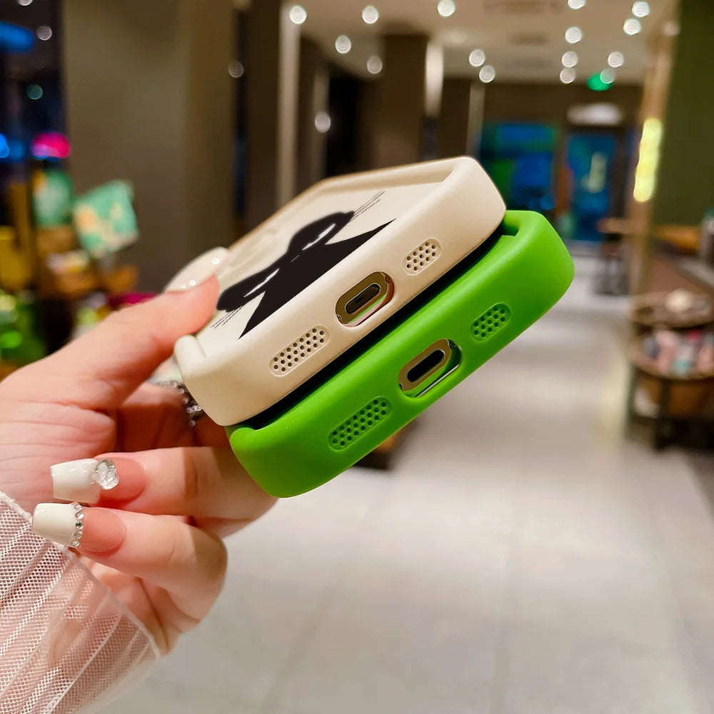 Cute Black Cat Phone Case For iPhone 16 15 14 Candy Color Shockproof Soft Cover