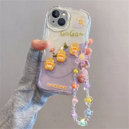 3D Bear Hang Phone Chain Lanyard Clear Soft Case For iPhone 16 15 14