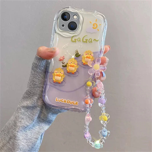 3D Bear Hang Phone Chain Lanyard Clear Soft Case For iPhone 16 15 14