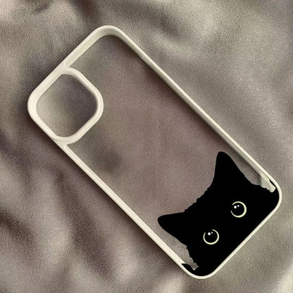 Cute Black Cat Pattern Hard Clear Phone Case For iPhone 16 15 14