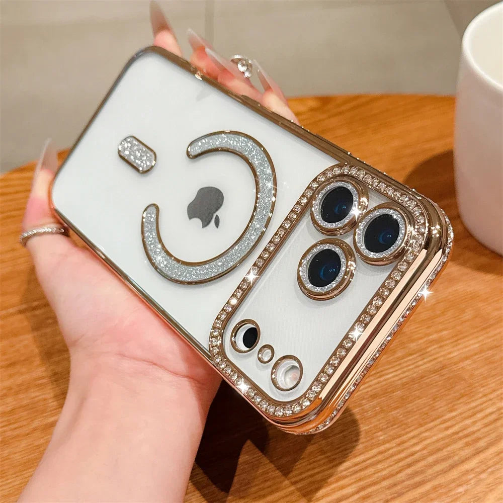 Bling Crystal Lens Film Transparent For Magsafe Magnetic Wireless Charging Case For iPhone 17