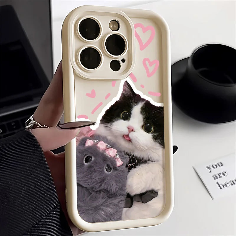 Candy Color Cute Cat Phone Case For iPhone 16 15 14 Funny Matte Shockproof Cover