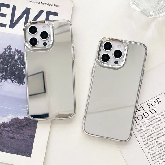 Luxury Plating Make Up Mirror Phone Case For iPhone 16 15 14 Hard Acrylic Shockproof Bumber Cover