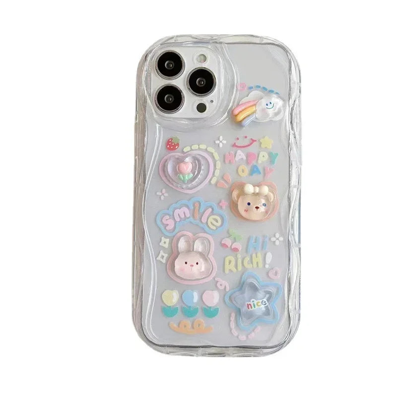 3D Bear Hang Phone Chain Lanyard Clear Soft Case For iPhone 16 15 14