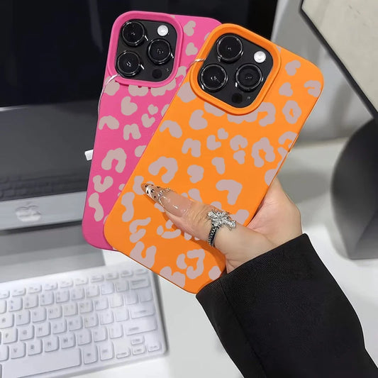 Pink Leopard Print Lichee Pattern Silicone Cover For iPhone 16 15 14