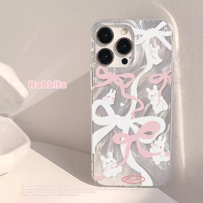 Luxury Laser Silver Bow knot Case for iPhone 17 16 15 Shockproof Bumper Fundas