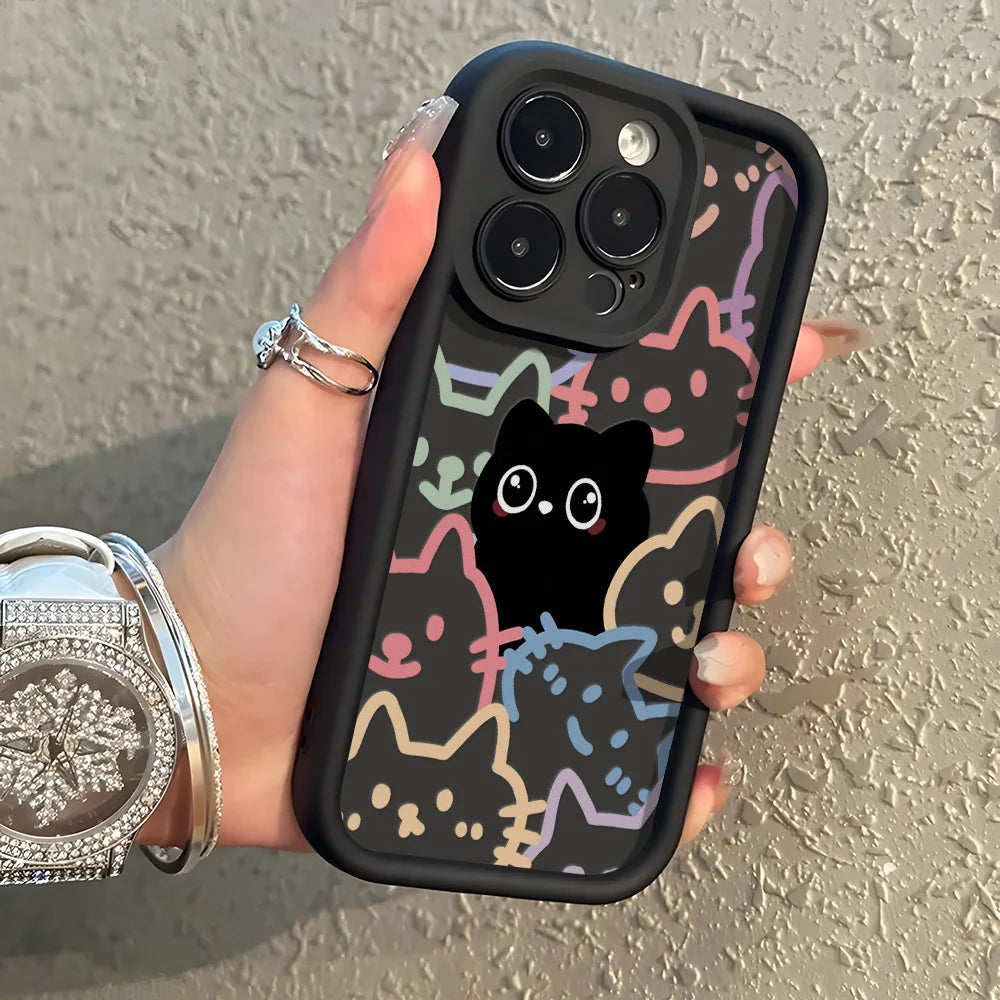 Cute Cat Silicone Phone Case For iPhone 17 16 15 Shockproof Funda Cover