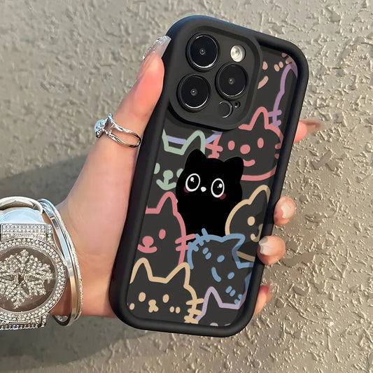 Cute Cat Silicone Phone Case For iPhone 17 16 15 Shockproof Funda Cover