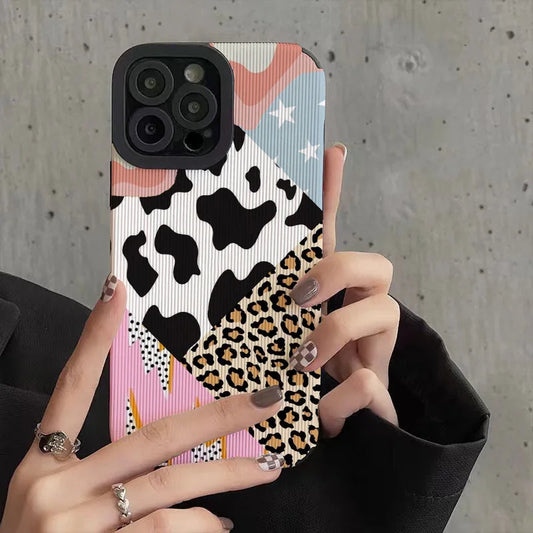 Creative Leopard Cow Silicone Leather Case For iPhone 16 15 14 Soft Shockproof Cover