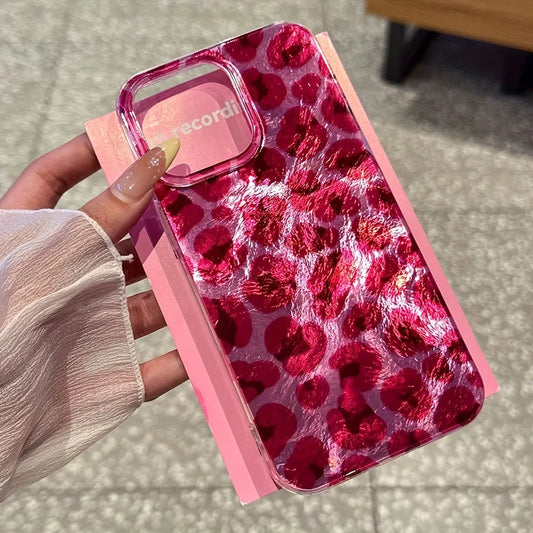 Perforated Vortex Shell IND Pink Leopard Print Phone Case For iPhone 17 16 15 Silicone Clear Cover