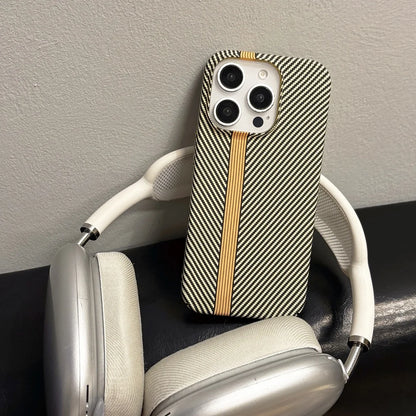 Carbon Fiber Kevlar Texture Hard Case For iPhone 17 Luxury Lines Retro Bumper Cover