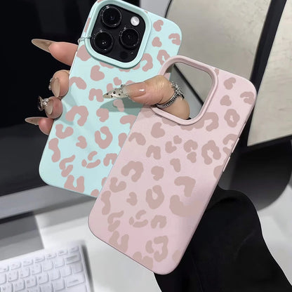 Pink Leopard Print Lichee Pattern Silicone Cover For iPhone 16 15 14