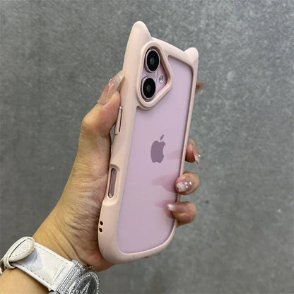 3D Cat Ear Cute Lanyard Magnetic Transparent Case For iPhone 16 15 14 Wristband Clear Magsafe Cover