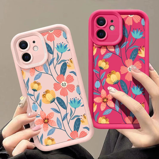Colorful Flowers Silicone Case For iPhone 16 15 14 Shockproof Bumper Soft TPU Phone Cover