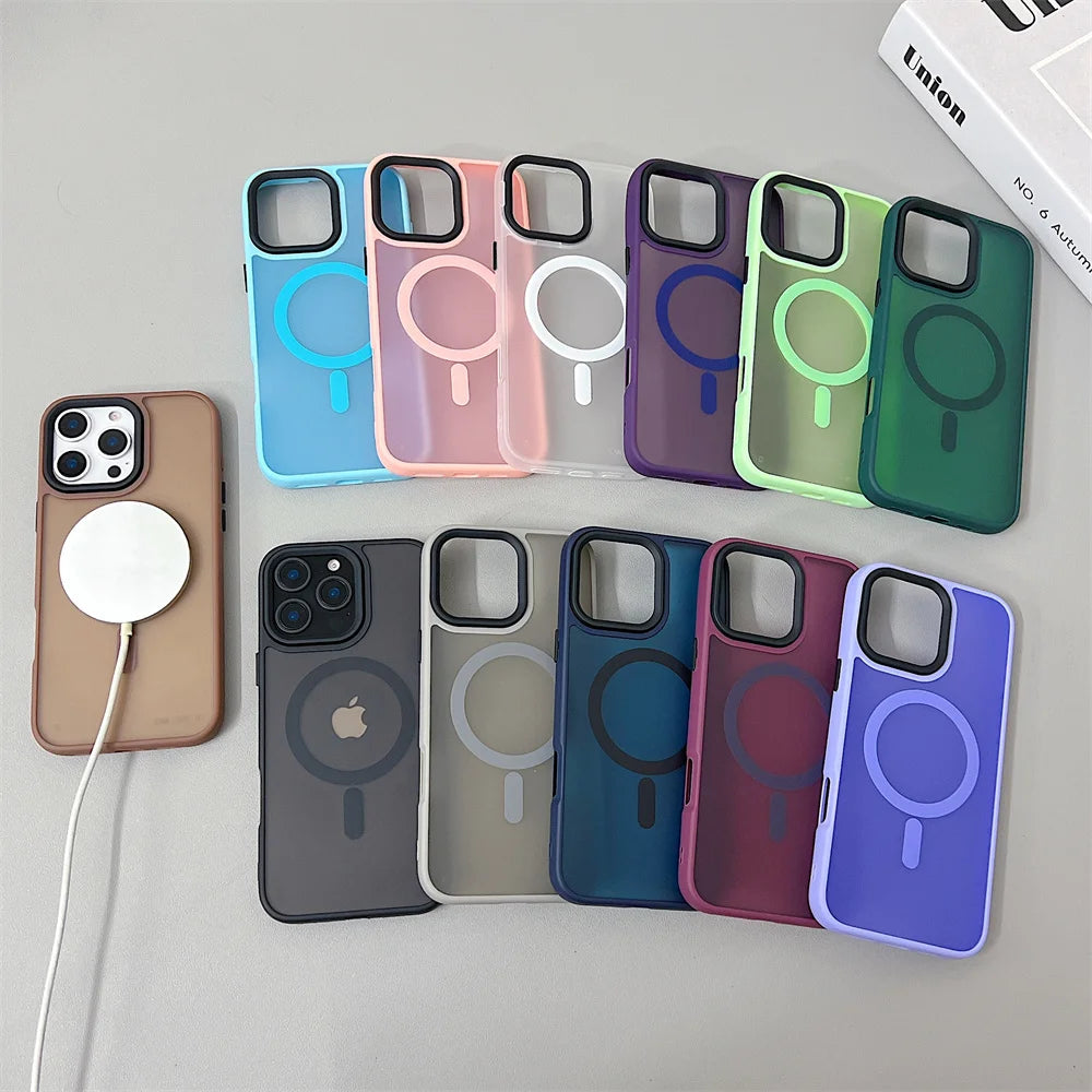 Luxury Magnetic Magsafe Wireless Charge Phone Case For iPhone 16 15 Shockproof Matte Case