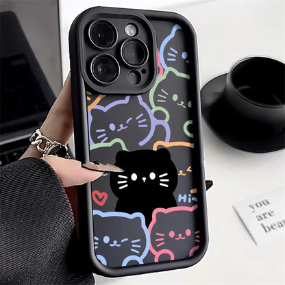 Cute Cat Silicone Phone Case For iPhone 17 16 15 Shockproof Funda Cover
