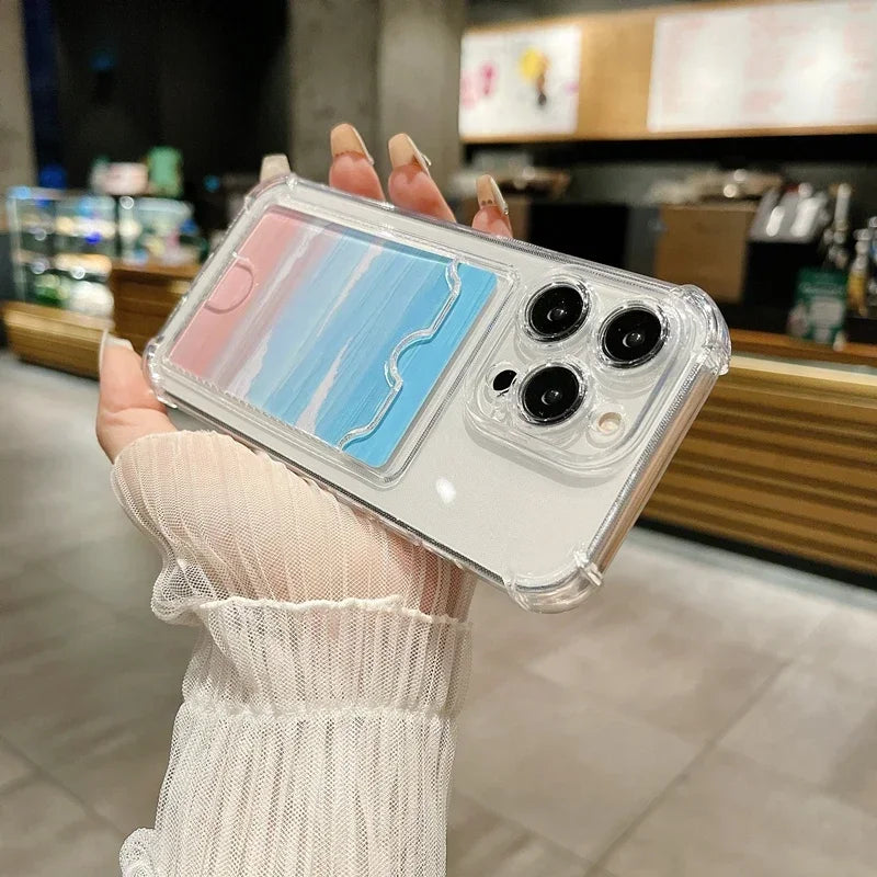 Transparent Card Holder Bag Case For iPhone 17 16 15 Slot Wallet Back Cover For iPhone Shockproof Case