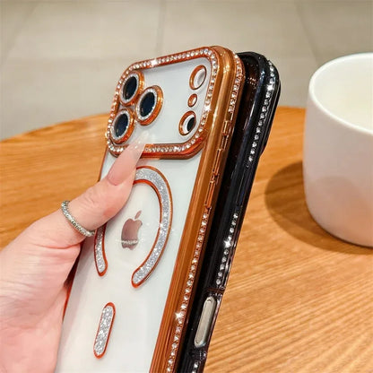 Bling Crystal Lens Film Transparent For Magsafe Magnetic Wireless Charging Case For iPhone 17