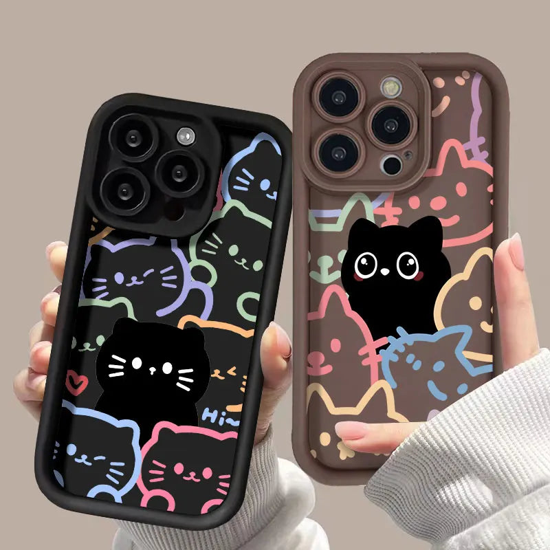 Cute Cat Silicone Phone Case For iPhone 17 16 15 Shockproof Funda Cover