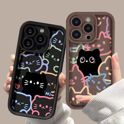 Cute Cat Silicone Phone Case For iPhone 17 16 15 Shockproof Funda Cover