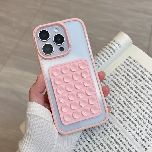 3D Suction Cup Airbag Phone Case For iPhone 16 15 14 Transparent Candy Shockproof Bumper Cover