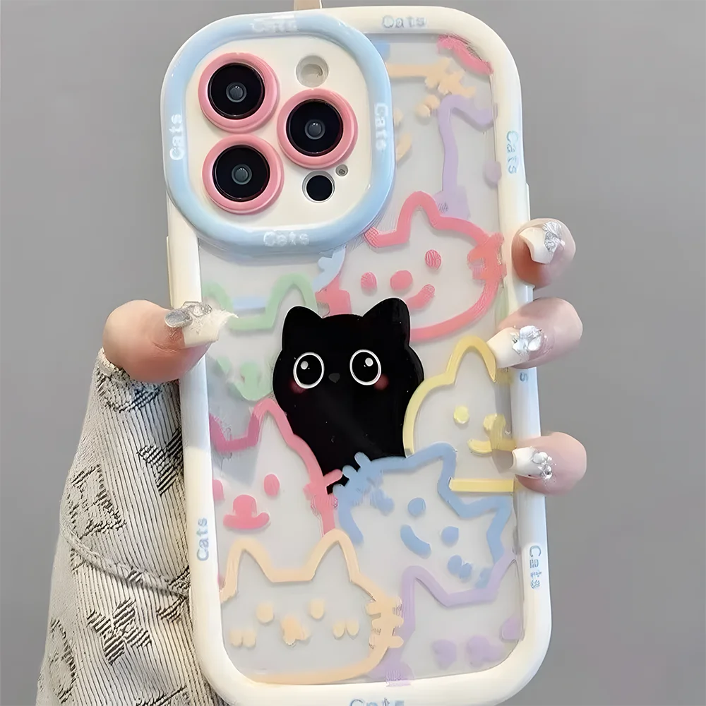Cut Cat Aninal Phone Case For iPhone 17 16 15 Silicone Soft Cover