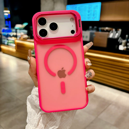 Matte Translucent Magnetic Case For iPhone 17 Metal Bracket For Magsafe Wireless Charge Cover