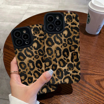 Leopard Silicone Leather Case For iPhone 16 15 14 Soft Shockproof Cover