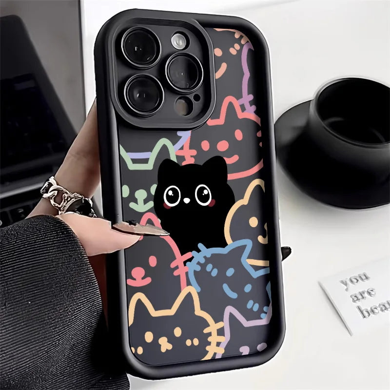 Cute Cat Silicone Phone Case For iPhone 17 16 15 Shockproof Funda Cover