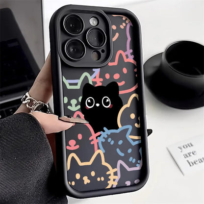 Cute Cat Silicone Phone Case For iPhone 17 16 15 Shockproof Funda Cover