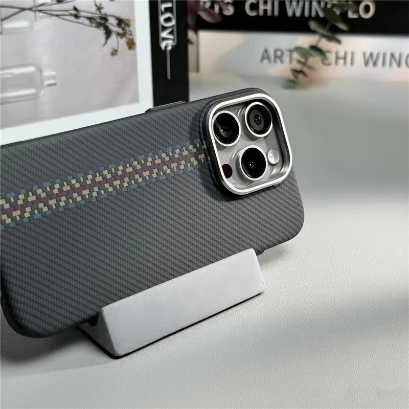 Geometric Carbon Fiber texture 3D Relief Magsafe case for iphone 17 16 Wireless Charging Hard Case